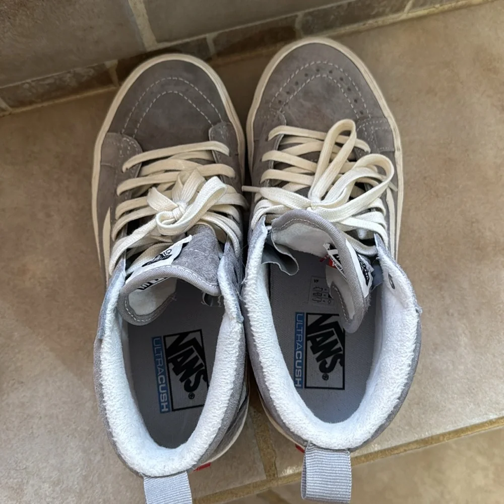 Vans Gray and White Sk8-Hi MTE ULTRA CUSH Suede High-Top Sneakers